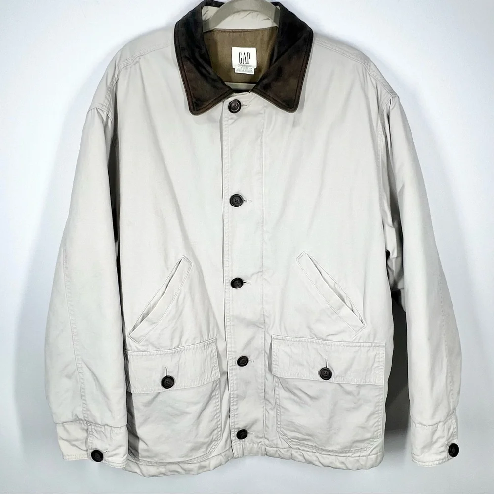 VTG Gap Insulated Lined Barn Chore Coat Leather Collar Distressed Size Medium